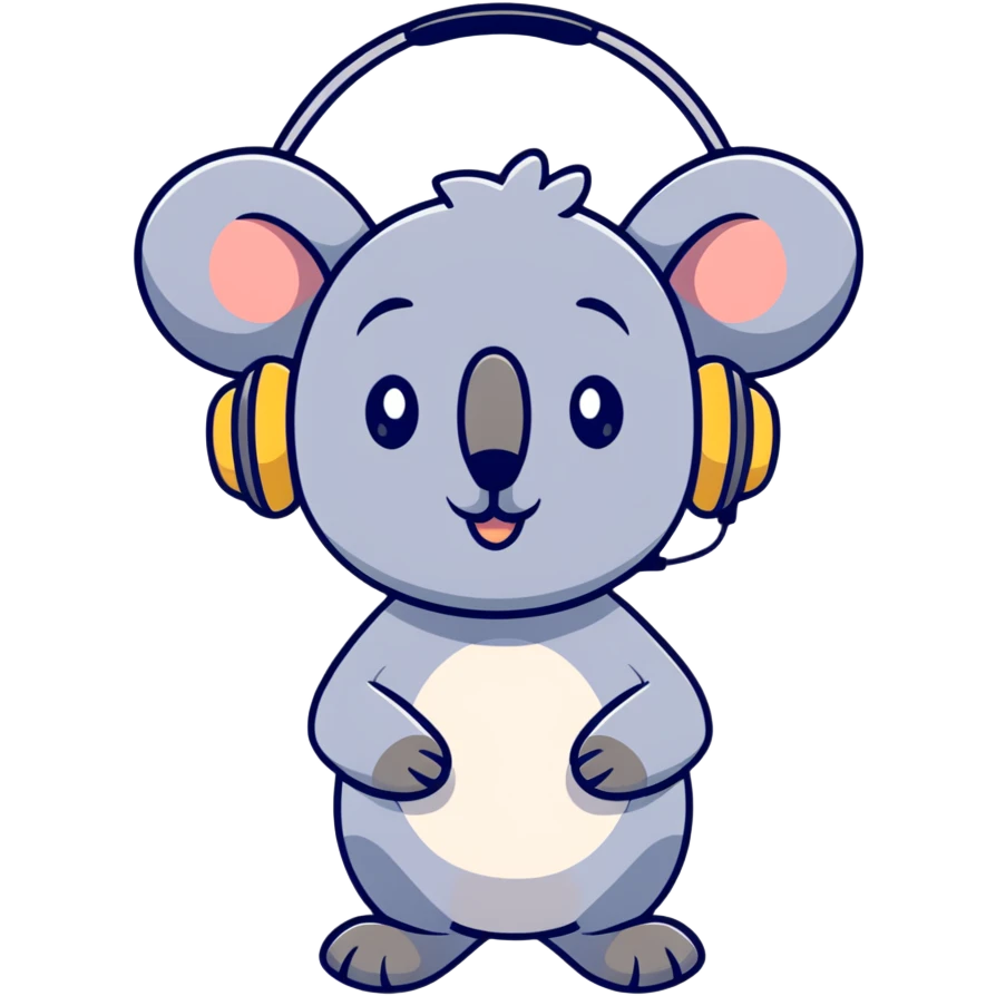 cute koala with headphones singing emoji