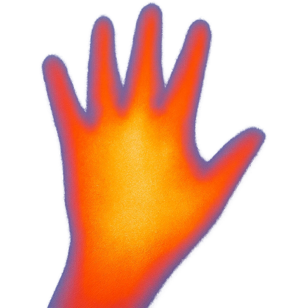 A hand with a thermal camera effect, red color emoji