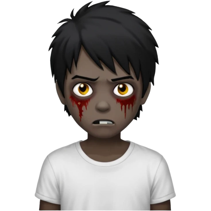 Boy, zombie, black hair, medium long, emo, shaggy, dark, spooky, white t shirt  emoji