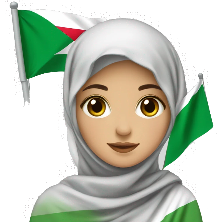 Algerian girl with hijab Palestine+ Algeria flags  emoji