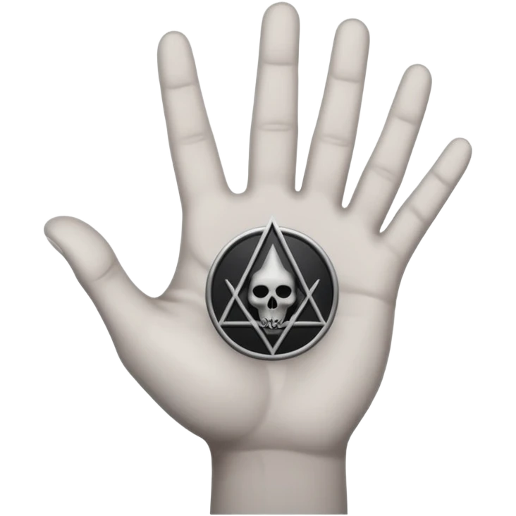 light grey hand with a black occult symbol on the palm emoji
