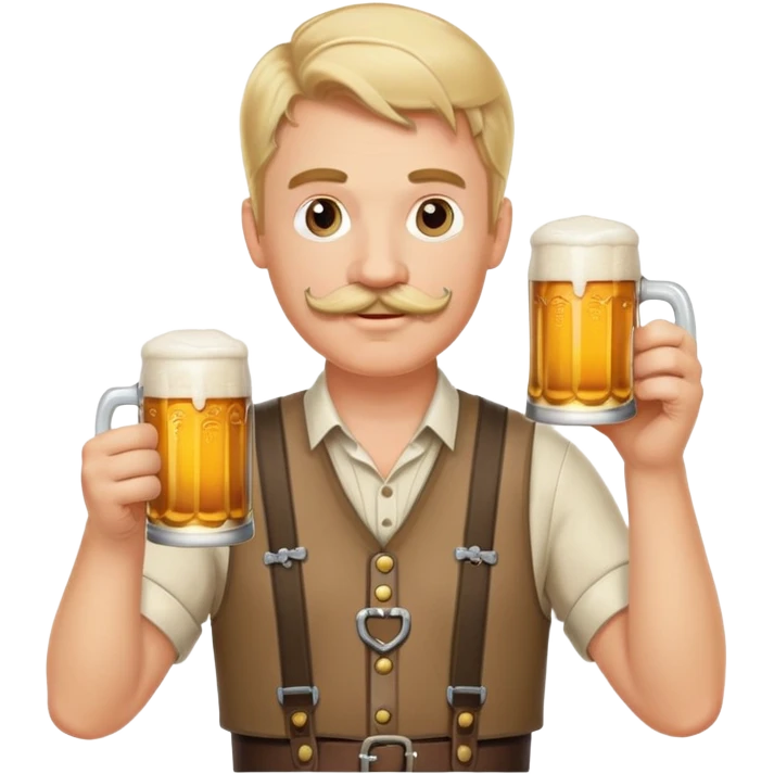 Oktoberfest man in lederhosen holding a beer with blond hair and a mustache emoji