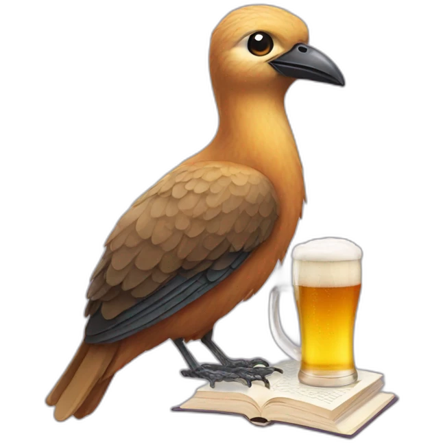 Bird with beer and book emoji