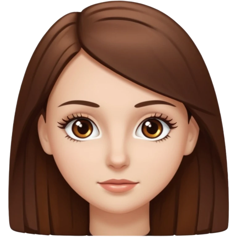 Emoji de chica blanca con cabello castaño lacio y ojos cafés con pestañas bonitas emoji