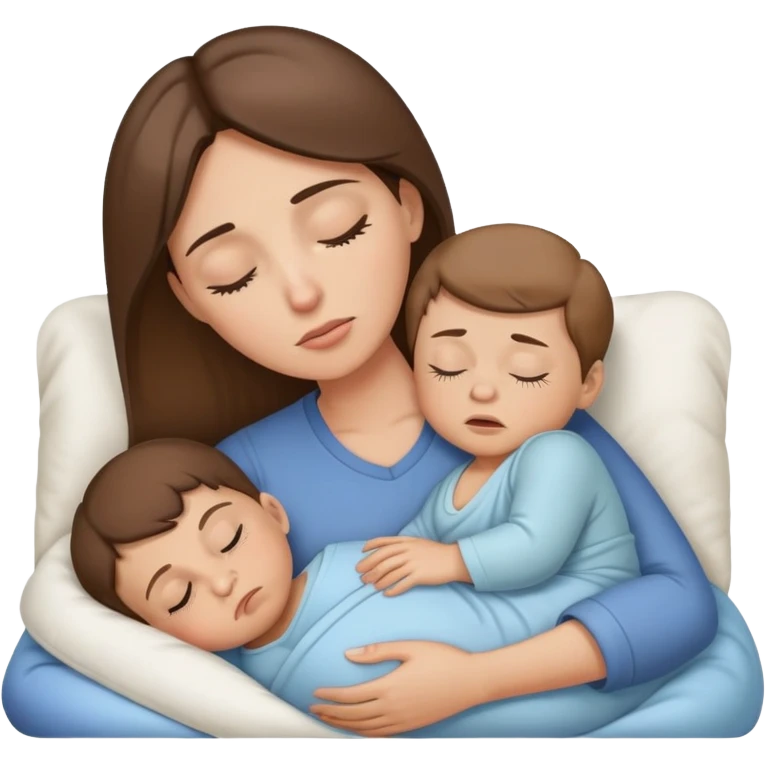 Light brunette tired mom forcing baby boy to go to sleep emoji