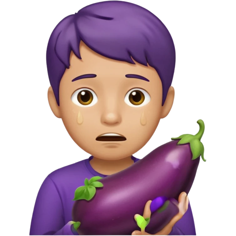 crying boy with eggplant in hand emoji