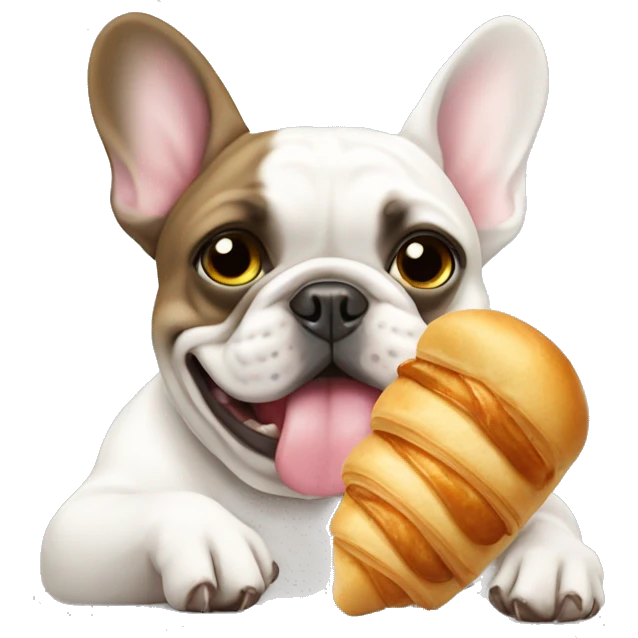 French bulldog eating a croissant emoji