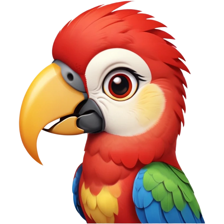 cinematic-cute-macaw-portrait-emoji,-head-tilted-playfully-and-inquisitively,-with-a-dazzling-red-plumage-and-round,-sparkling-eyes-filled-with-charm,-simplified-yet-irresistibly-adorable-features,-highly-detailed, white beak emoji
