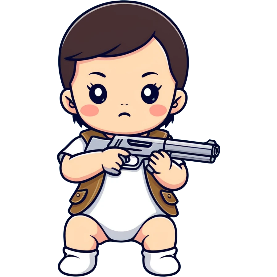 Brunette baby with gun emoji