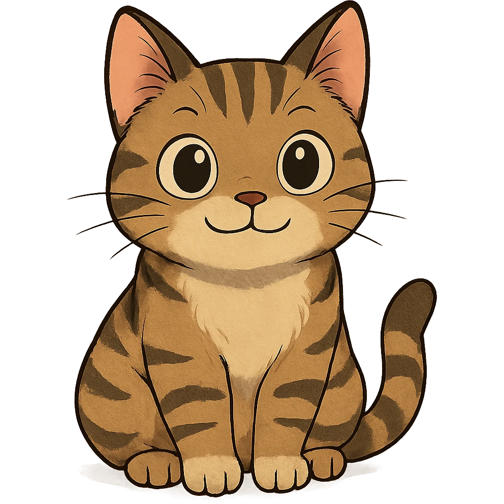 friendly cat with big eyes, cute, ghibli style emoji