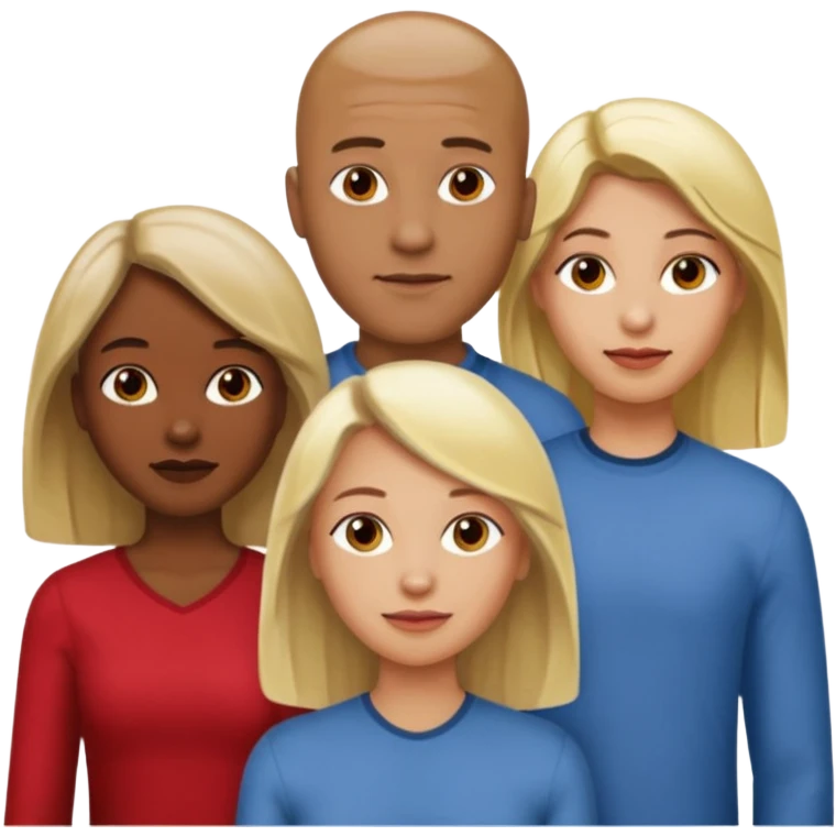 one male medium dark skin tone no hair and one woman light skin tone blonde highlights shoulder length hair and one woman light skin tone deep red long hair three people total emoji