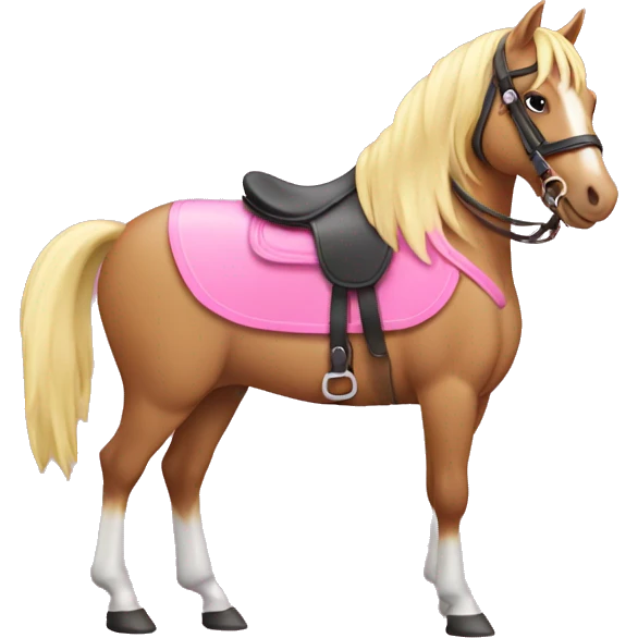 A horse with a pink saddlepad and a saddle emoji