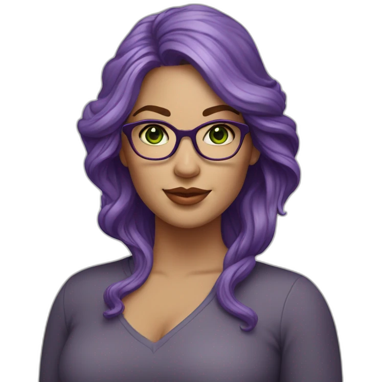 curvy-white-woman,wavy-purple-hair,green-eyes-square-glasses emoji