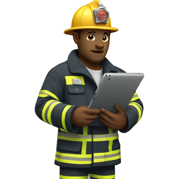 fireman standing looking at tablet emoji