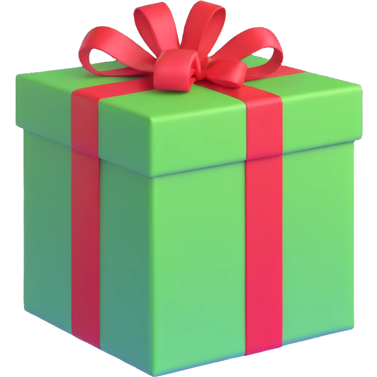 gift box, green with red ribbon emoji