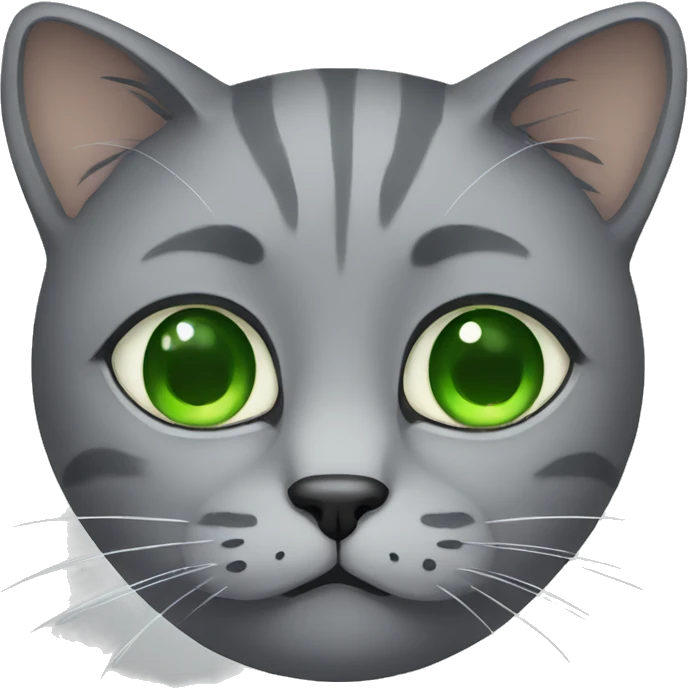 Sad grey cat with green eyes emoji