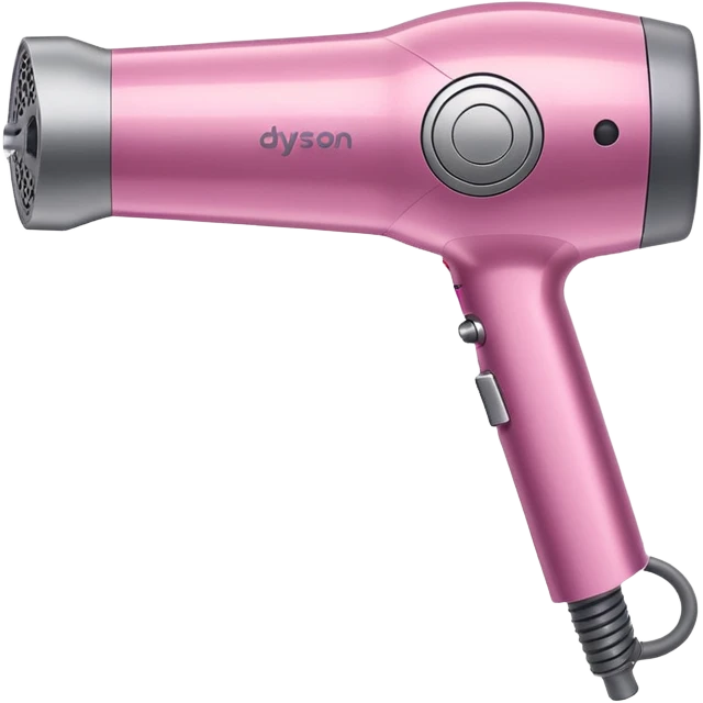 pink Dyson Supersonic hair dryer, side angle, realistic style, Features distinctive hollow circular head with the barrel running through the center, sleek modern design, glossy pink finish with metallic silver accents on the nozzle ring. Compact proportions , clean lines, slight shading. Grey Nozzle emoji
