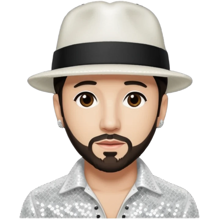 AJ McLean from Backstreet Boys with dark brown hair, black hat, white sequin outfit emoji