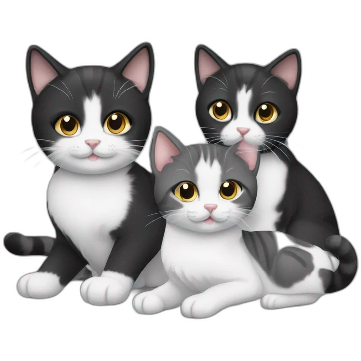 Family of 3 cats, a black one and white one and grey kitten emoji
