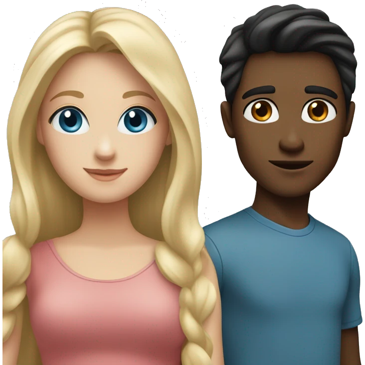 A couple: a boy is dark haired and dark eyed with white skin and slight bristle;  a girl has long blonde hair with blue eyes emoji