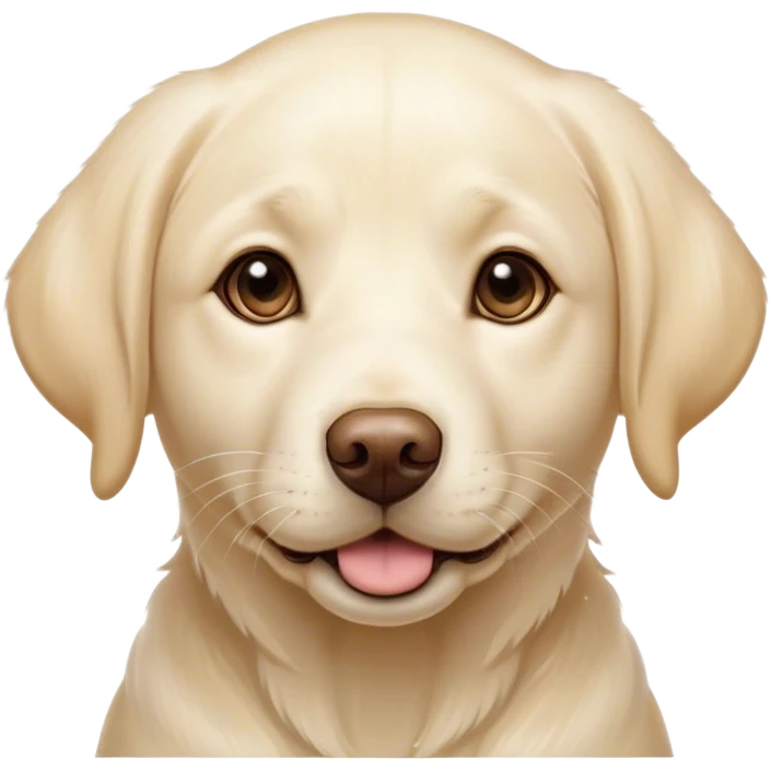 Cinematic Cute Cream Labrador Portrait Emoji, Head tilted playfully and inquisitively, featuring a silky cream Fur with a gentle sheen, round, sparkling warm eyes filled with curiosity, Simplified yet irresistibly adorable features, highly detailed, glowing with a warm, friendly glow, high shine, affectionate and spirited, stylized with a touch of whimsy, bright and endearing, soft glowing outline, capturing the essence of a mischievous yet loving companion, so playful it feels like it could dash out of the screen and into your arms! emoji