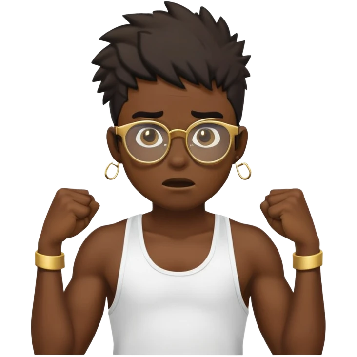 black boy in stringer with gold glasses frustrated pulling hair emoji