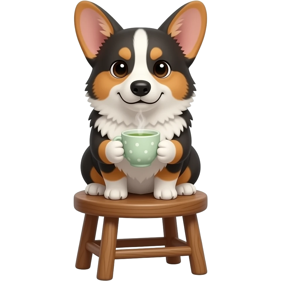 tricolor corgi drinking green tea emoji