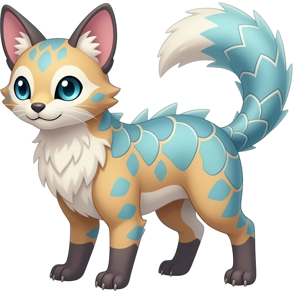 unique-patterned pastel finned stylish aesthetic quadrupedal fuzzy fury scaly feral fantasy-Civet-Luxray-Corsola-Amaura-Aurorus-Primarina-Vaporeon-Milotic-Furret-Fakémon-fusion-hybrid-creature emoji