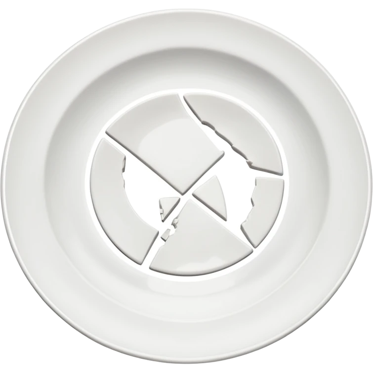 a broken rounded white plate, several piece separated emoji