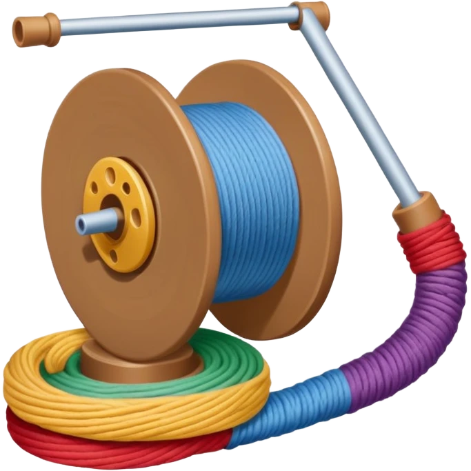 showing a hand neatly winding thread around a spool, yarn reel, or cable roll — showing the action of wrapping or coiling something around — smooth motion lines indicating circular movement, clean colorful emoji-style design emoji