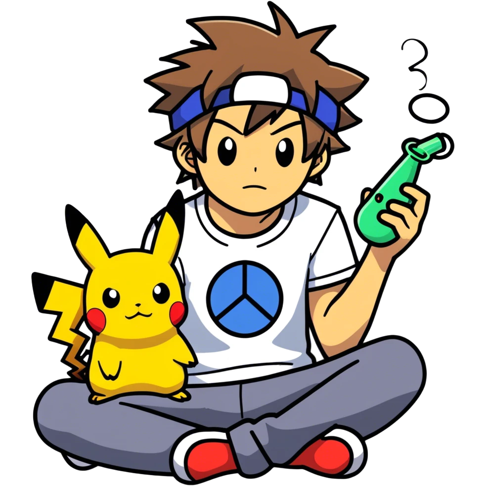 21 yo Handsome Ash Ketchum using a bong with picachu on his head emoji