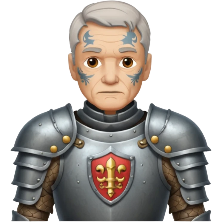 elderly tattooed knight, tattooed shoulder emoji