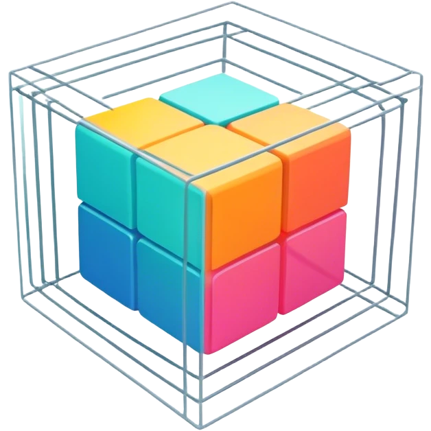 Create an emoji for 3D visualization and modeling. Show a 3D object (e.g., a cube or geometric shape) with wireframe lines or a 3D modeling tool interface. Use modern, professional colors. Do not include any emojis or smiley faces. Make the background transparent. emoji