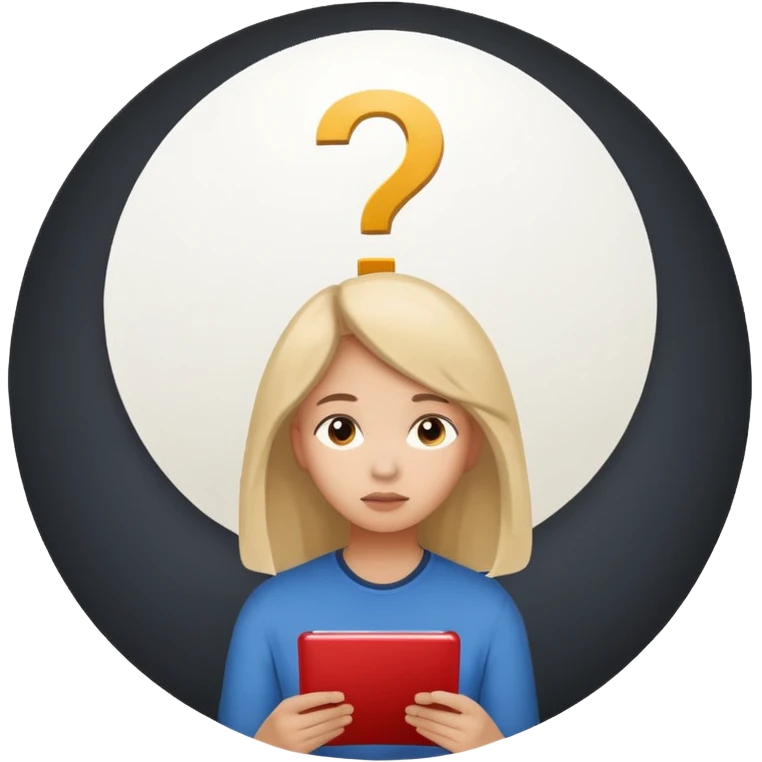 студентка учится и задумывается получится ли у нее, а наверху над головой пустый круг с вопросом на белом фоне emoji