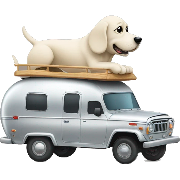 A dog driving a jeep pulling an airstream trailer emoji