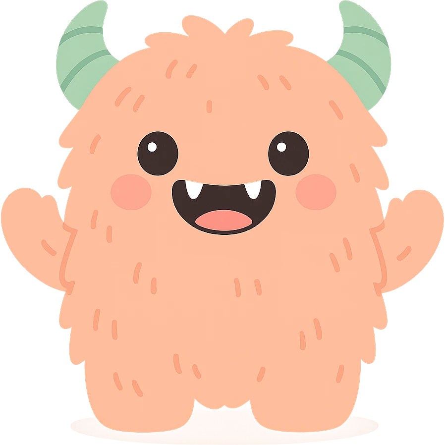 a big hairy monster with horns and sharp teeth, kawaii style, suitable for the animal and nature section of emojis emoji