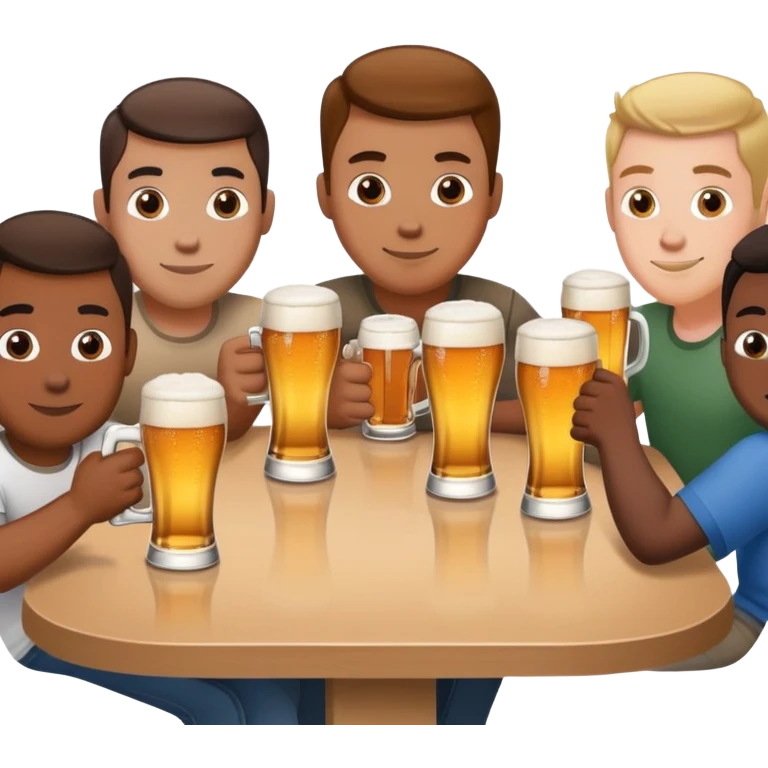 5 парней сидят и пьют пиво за столом emoji