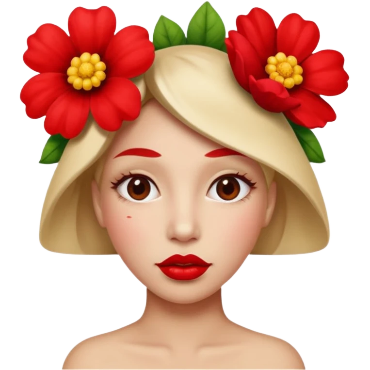 Create an emoji that lips are big, red, shiney and have flower on her head emoji