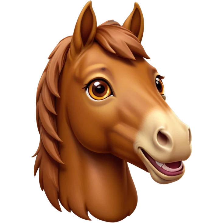 Cinematic Comical Chestnut Horse Portrait Emoji, Head tilted dramatically with an exaggeratedly amused expression, featuring a striking chestnut fur with a glossy finish and wide, expressive amber eyes filled with playful disbelief, Simplified yet hilariously expressive features, highly detailed, glowing with a slightly sassy glow, high shine, dramatic yet playful, stylized with an air of cheeky mischief, bright and endearing, soft glowing outline, capturing the essence of a spirited and over-the-top horse, so meme-worthy it feels like it could side-eye its way into internet fame instantly! emoji