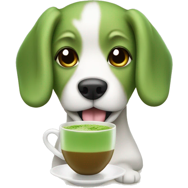 Dog holding matcha milltea emoji