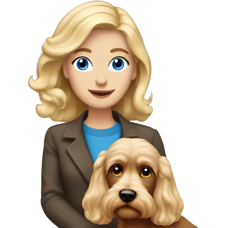 blue eyed blonde lady with brown Cockapoo dog emoji