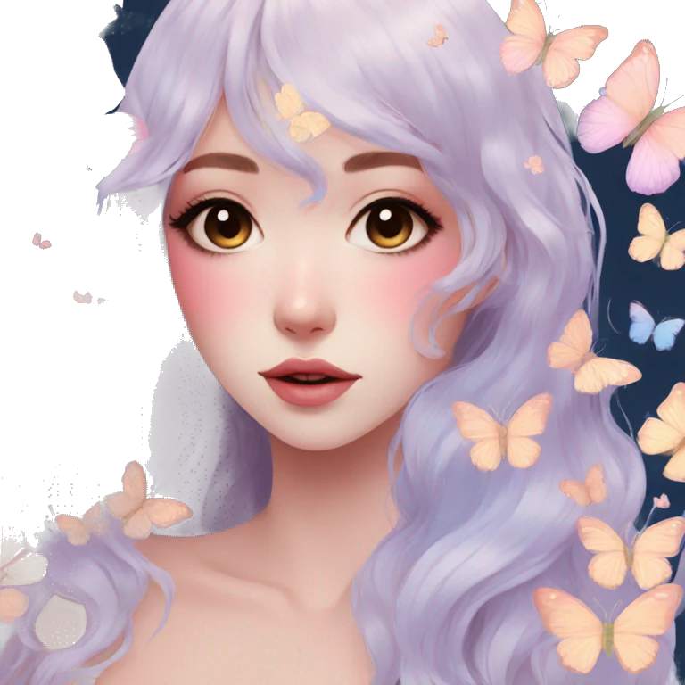 Gorgeous Pastel Anime-Style Lady With Butterflies on face aesthetic trending style emoji