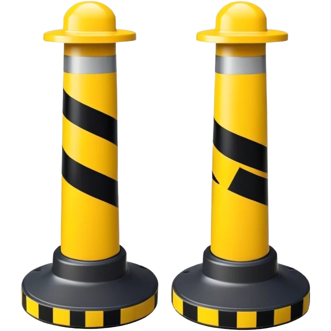 Two reflector-equipped traffic bollards with a caution tape stretched between them, marking a restricted or blocked area emoji