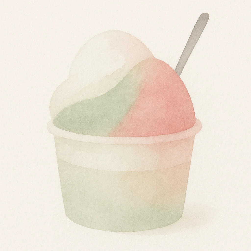 Handmade gelato in watercolor style with white, green, and pink pastel tones emoji