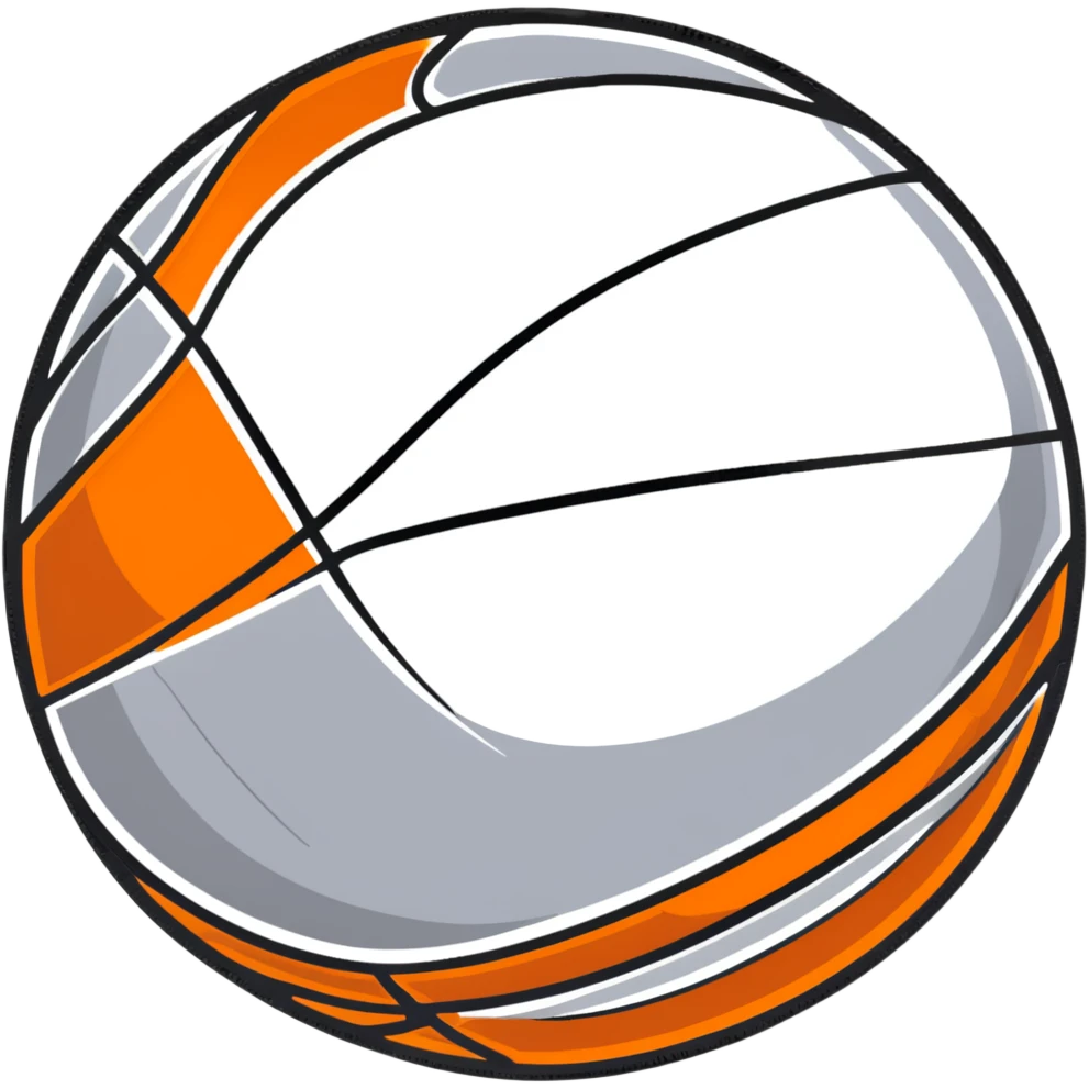 luxurious silver basketball, shiny metallic silver surface with orange seams emoji