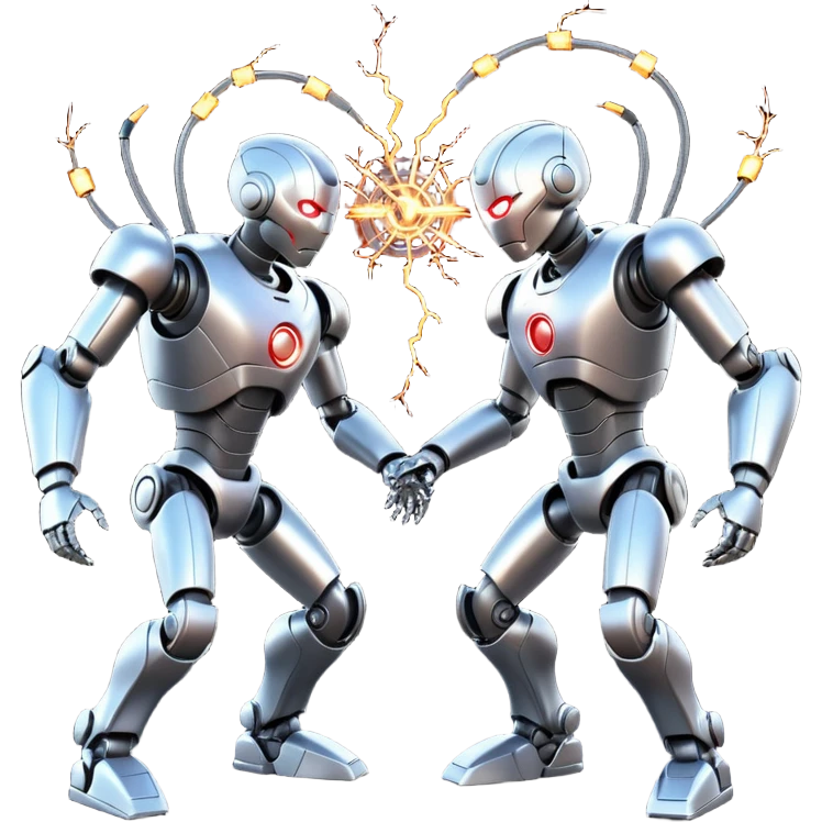 robotic fight between two futuristic robots like ultron   emoji