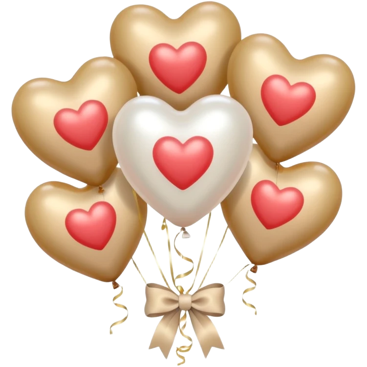 pearl-colored bow and 6 beige  aesthetic heart-shaped balloons emoji