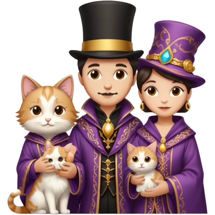 magician couple and their pet cat emoji