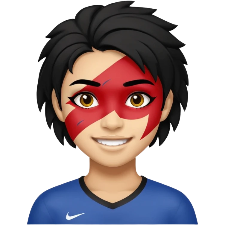A black hair teen supporter with bold full-face paint, smiling with fierce team spirit. emoji