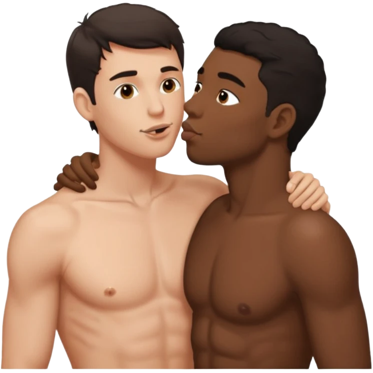Dark hair adult White male laying back on the bed naked kissing on the lips adult black male emoji